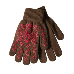 Elastische Handschoenen met print bruin/roze
